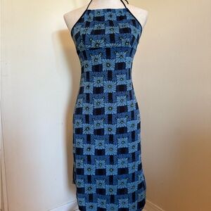 BCBG Blue and Black Floral Midi Dress